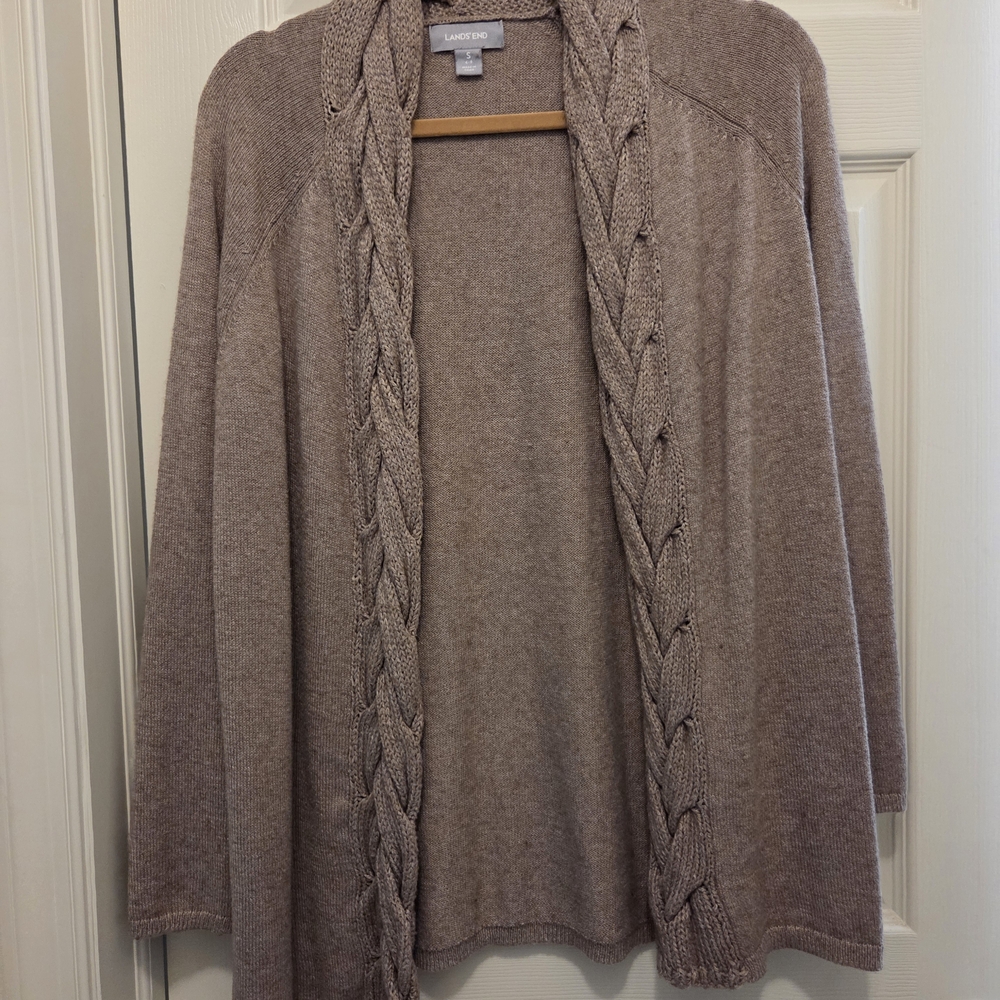 Lands' End Women's Cable Knit Cardigan - Brown
